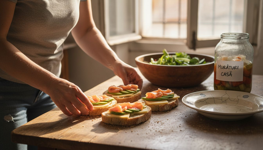 Pâine cu maia servită alături de brânză, somon și avocado – o combinație rafinată, perfectă pentru un mic dejun sănătos sau o gustare deosebită.